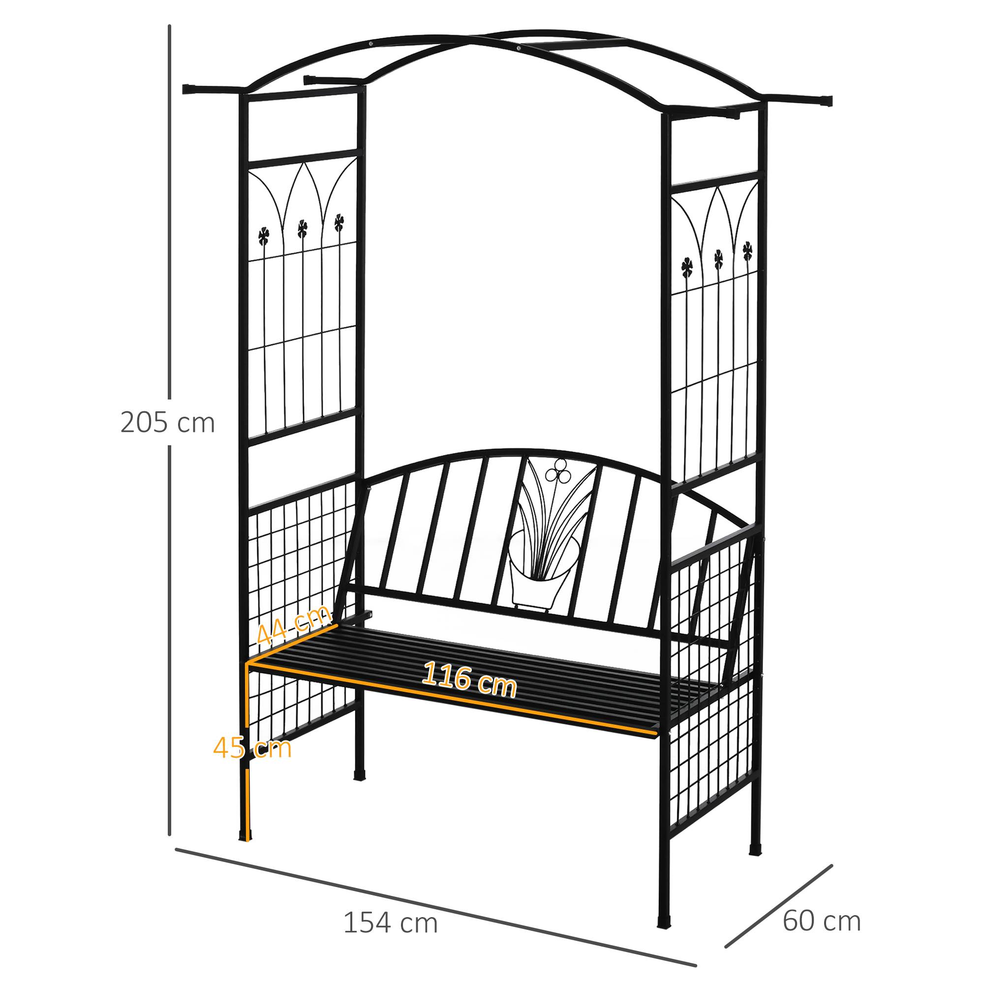ComfortXL - Banc arche de jardin métal noir 154 x 60 x 205 cm treillis plantes grimpantes extérieur assise 2 places - Image 3