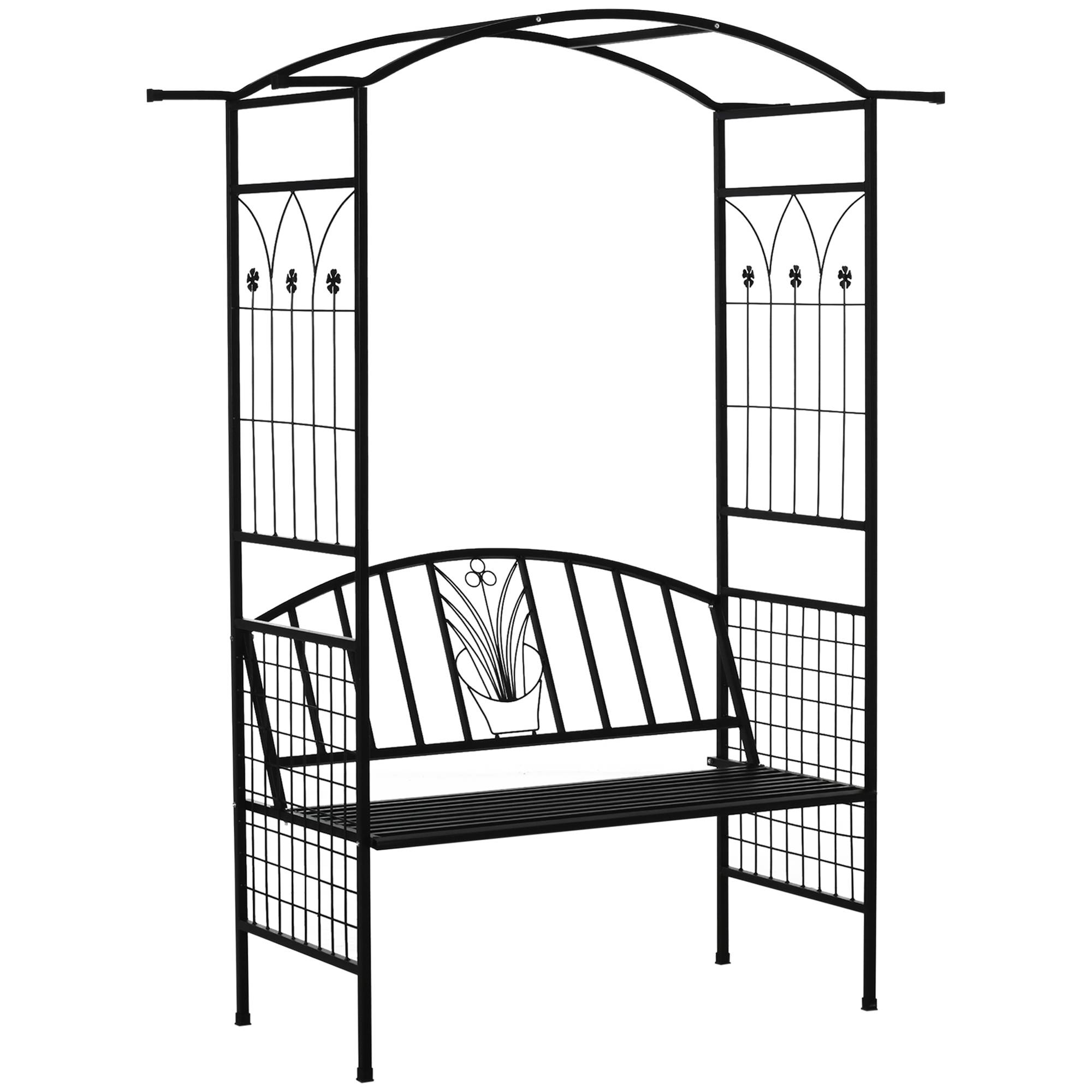 ComfortXL - Banc arche de jardin métal noir 154 x 60 x 205 cm treillis plantes grimpantes extérieur assise 2 places - Image 10