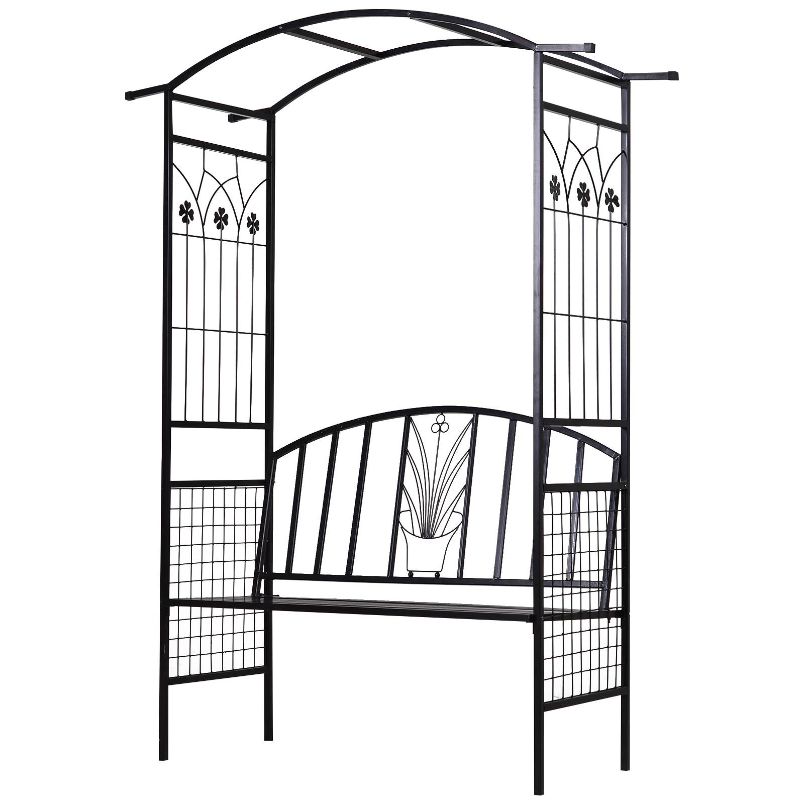 ComfortXL - Banc arche de jardin métal noir 154 x 60 x 205 cm treillis plantes grimpantes extérieur assise 2 places - Image 2