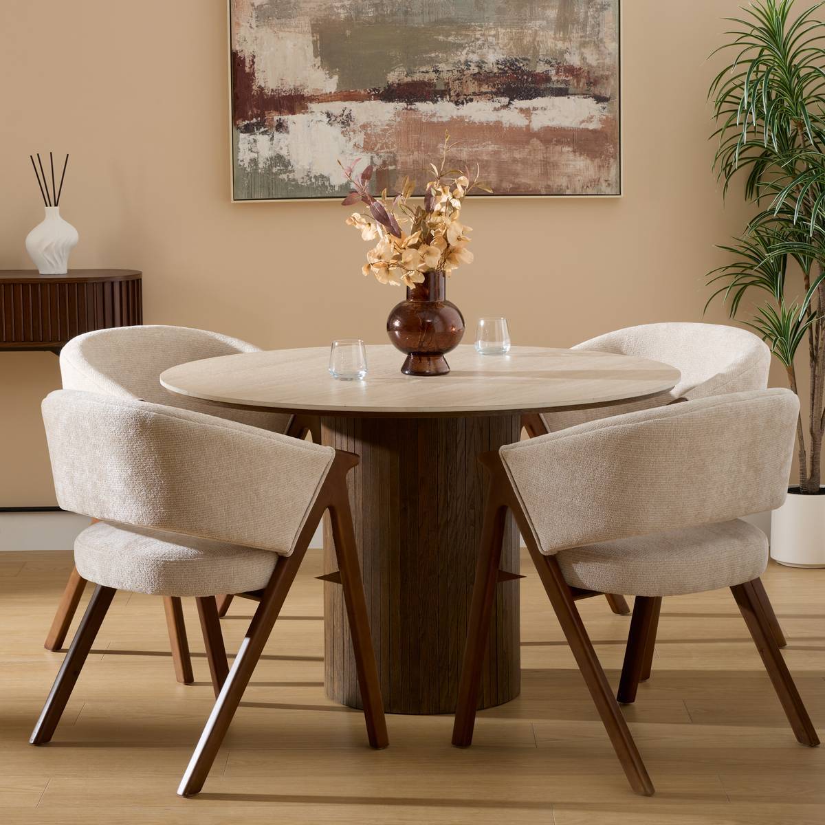 Atmosphera - Table à manger Auren ronde D.120cm 4 places beige - Atmosphera Créateur d'intérieur