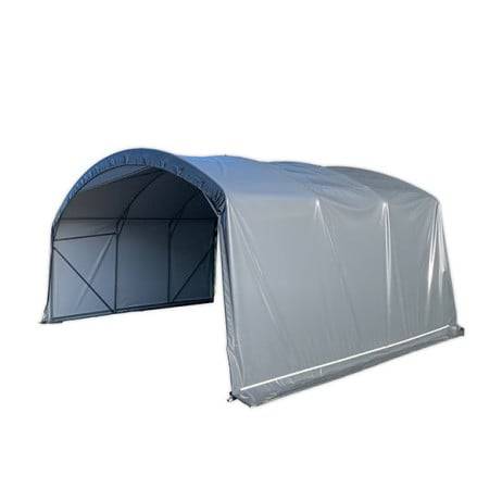 Plastidis - Abri tunnel largeur 4 m pieds droits pas à 1.50 m - Long 13.50 m, type 250µ vert/blanc, Façade 1 façade avec filet, Fix. Sol terre - Imagen 1