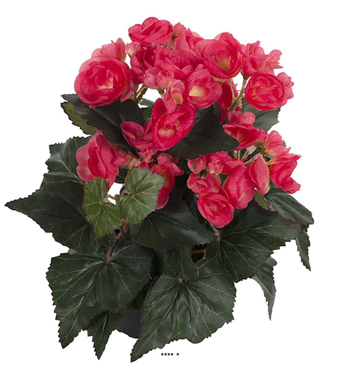 Artificielles - Begonia artificiel Rose jaune en pot H 28 cm superbe qualité - couleur: Rose fushia 730