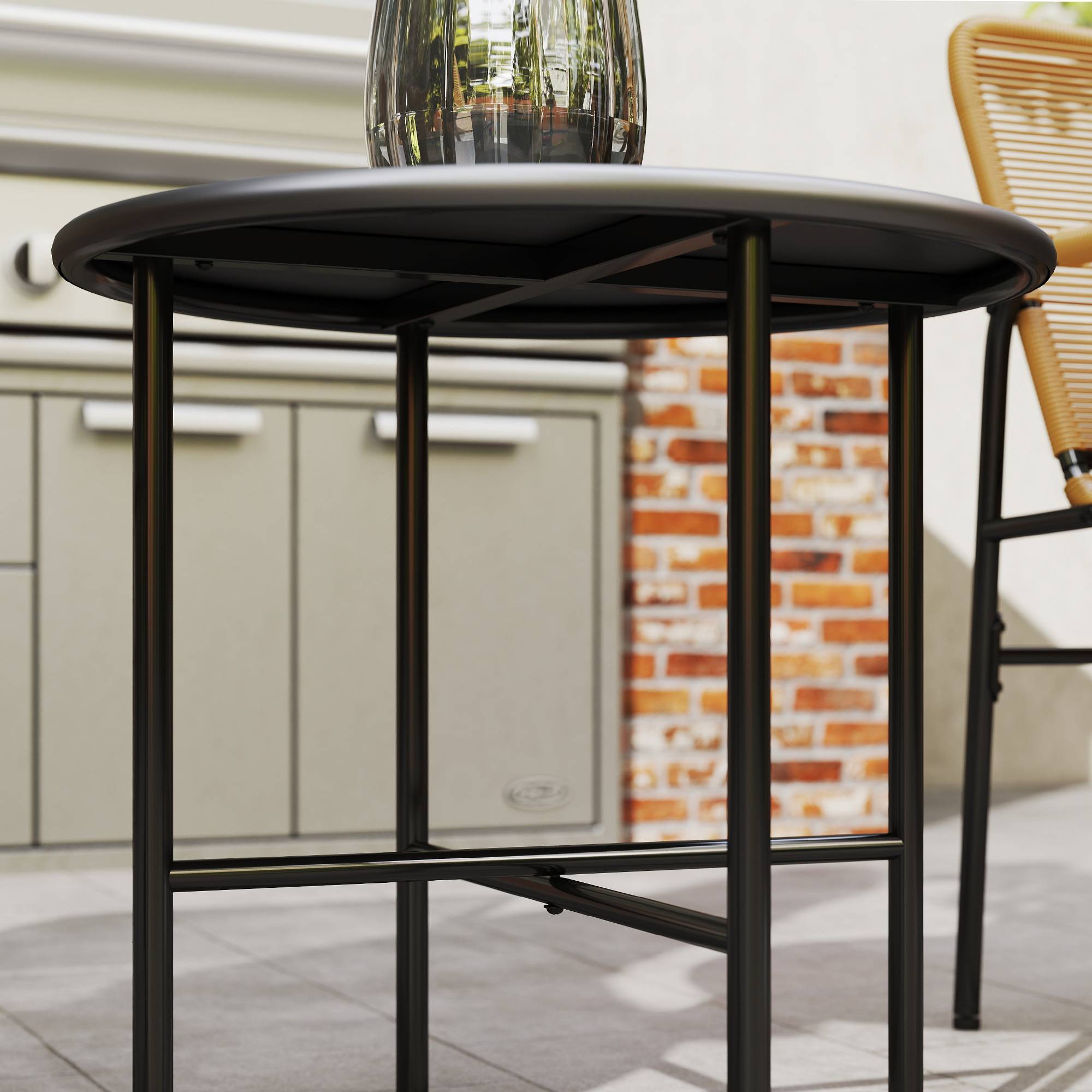 Ensemble bistro rotin 3 pièces : 2 fauteuils + table 54x66x76 cm, jaune, design jardin - Image 9
