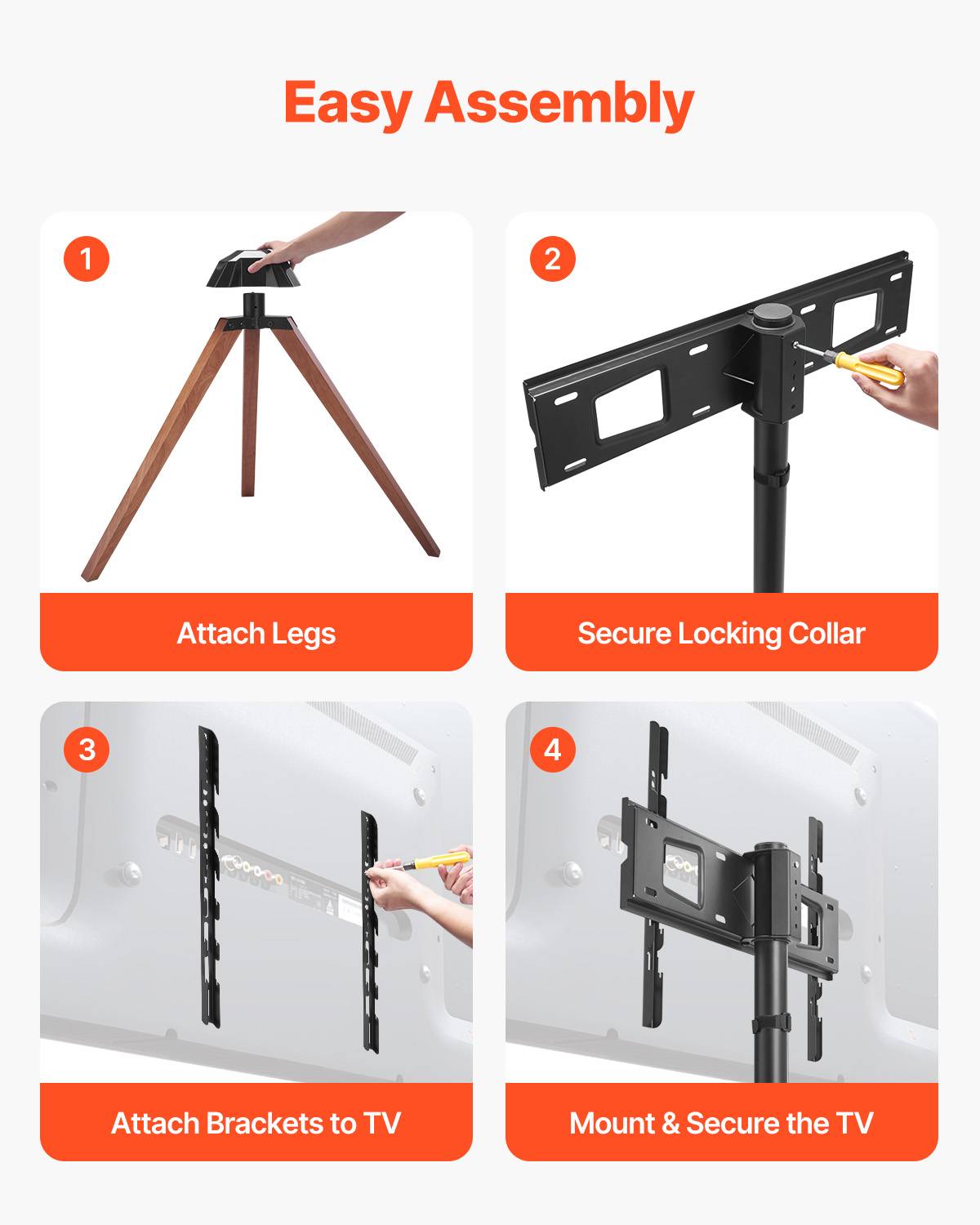VEVOR Support TV trépied pour écrans 102-165cm, pieds chêne, charge 45kg, VESA 600x400mm, pour intérieur. - Image 5