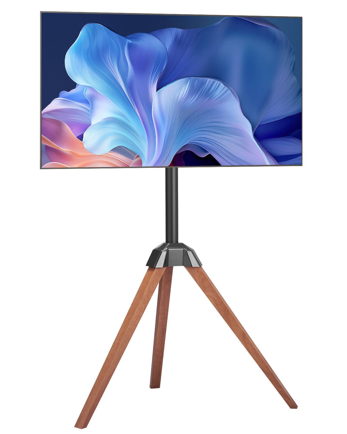 VEVOR Support TV trépied pour écrans 102-165cm, pieds chêne, charge 45kg, VESA 600x400mm, pour intérieur. - Image 1