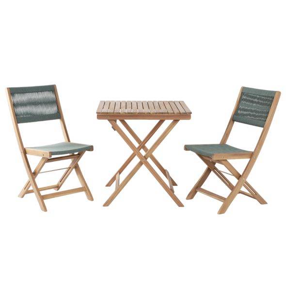 Beau Rivage - Ensemble repas AMILA 2 places en bois d'acacia blanchi FSC et corde verte Beau Rivage - Imagen 1