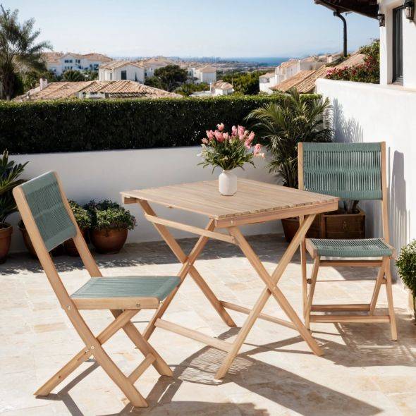 Beau Rivage - Ensemble repas AMILA 2 places en bois d'acacia blanchi FSC et corde verte Beau Rivage - Imagen 2
