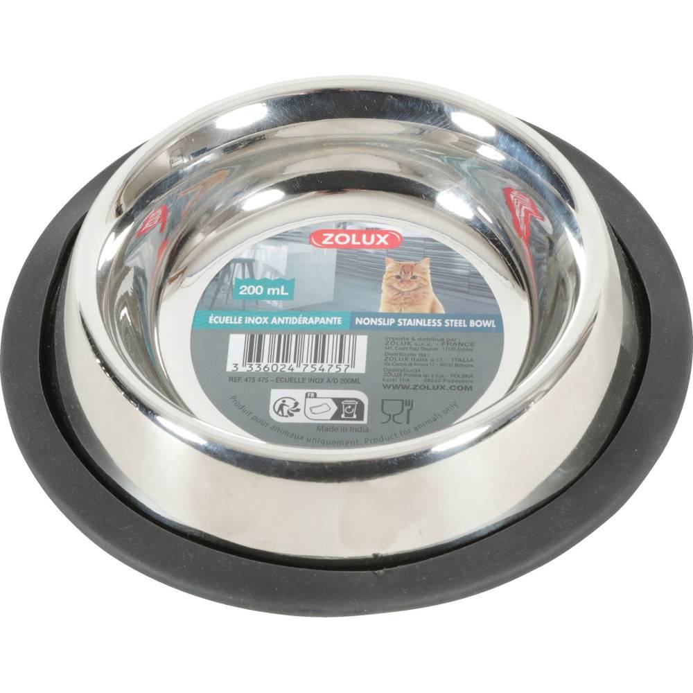 Zolux - Comedero Cuenco inox 200 ML antideslizante para gato