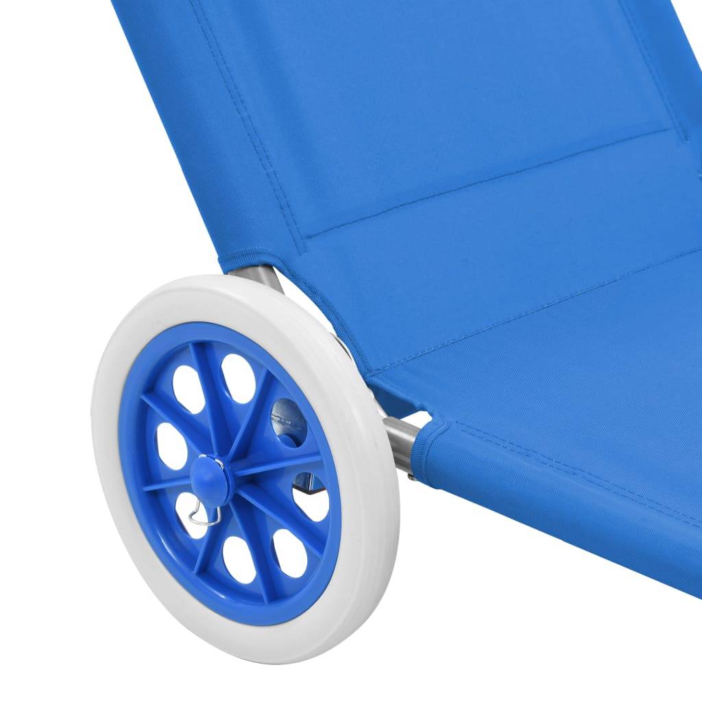 Helloshop26 - Transat chaise longue bain de soleil lit de jardin terrasse meuble d'extérieur pliable avec auvent et roues acier bleu - Imagen 7