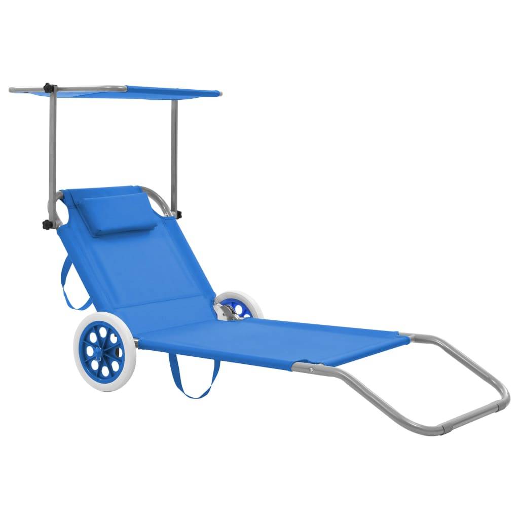 Helloshop26 - Transat chaise longue bain de soleil lit de jardin terrasse meuble d'extérieur pliable avec auvent et roues acier bleu - Imagen 1