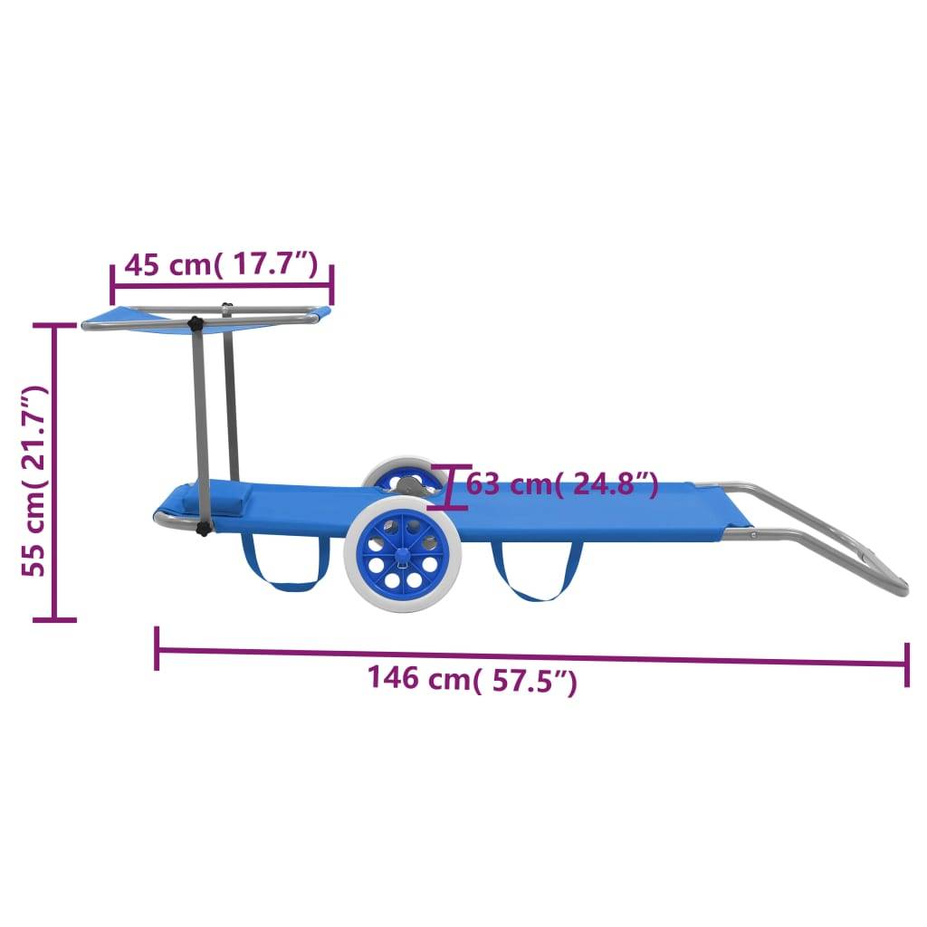 Helloshop26 - Transat chaise longue bain de soleil lit de jardin terrasse meuble d'extérieur pliable avec auvent et roues acier bleu - Imagen 8