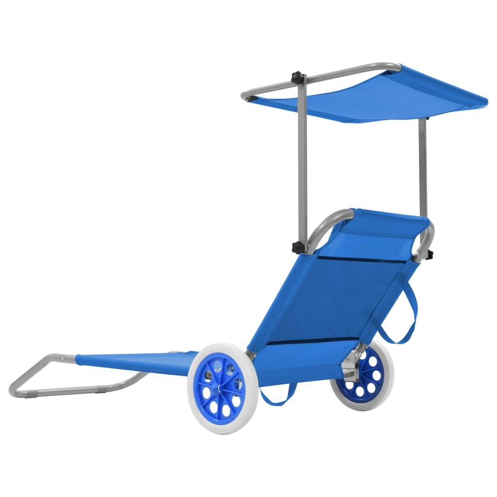 Helloshop26 - Transat chaise longue bain de soleil lit de jardin terrasse meuble d'extérieur pliable avec auvent et roues acier bleu - Imagen 3