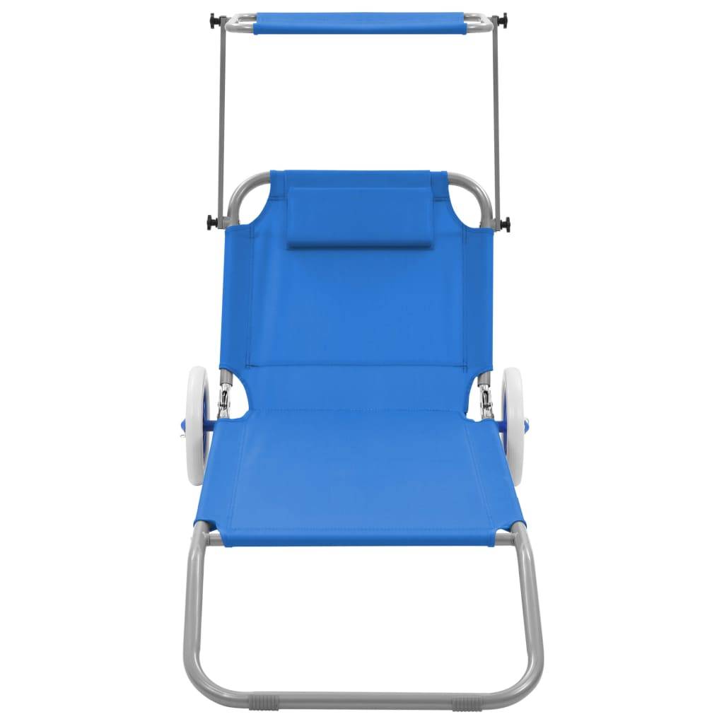 Helloshop26 - Transat chaise longue bain de soleil lit de jardin terrasse meuble d'extérieur pliable avec auvent et roues acier bleu - Imagen 2