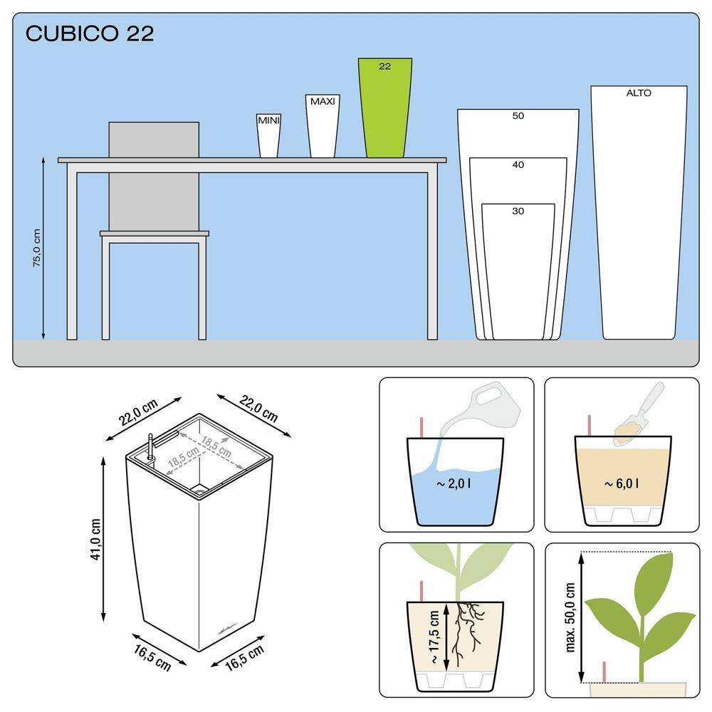 Lechuza - Cubico Premium 22 - kit complet, noir brillant 41 cm Lechuza - Imagen 3