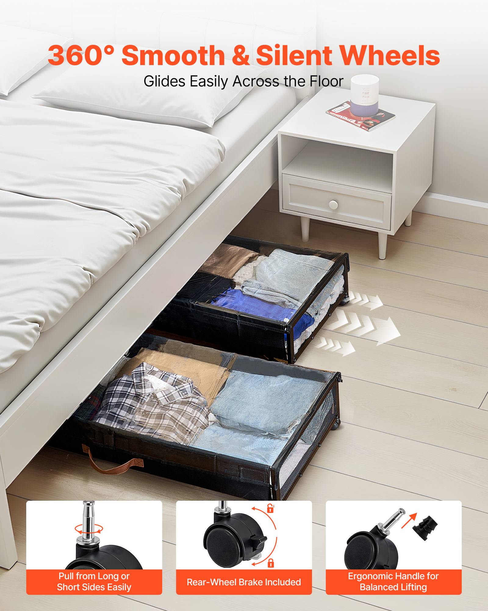 VEVOR Sacs rangement sous lit, roulettes, 91.5x46x18.5cm, 2pcs, couvercle transparent. - Image 7