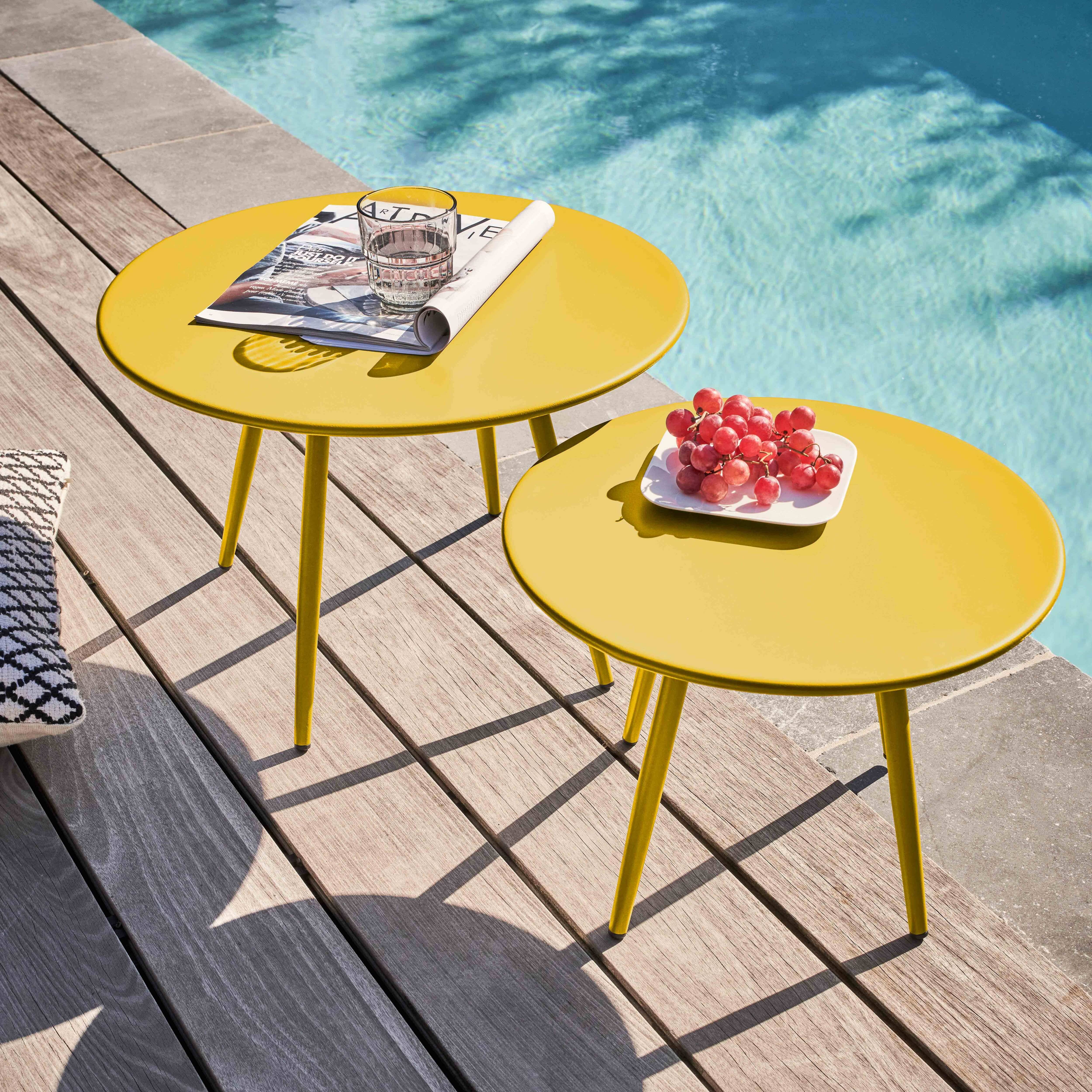 Oviala - Lot de 2 tables basses de jardin en acier jaune Palavas - Oviala - Imagen 2