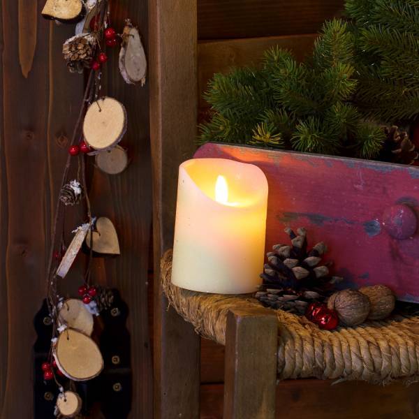 Bougie LED en cire véritable Ivoire Flamme vacillante à piles H10cm Timer Blanc chaud Lotti - Image 4