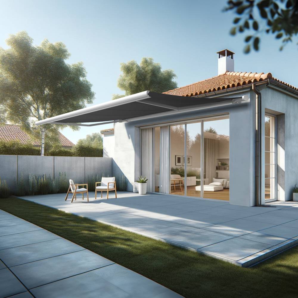 Store banne coffre MEEL 5,00x3,00m (Manuelle - Gris Graphite - Blanc) - Alia Productions - Imagen 1