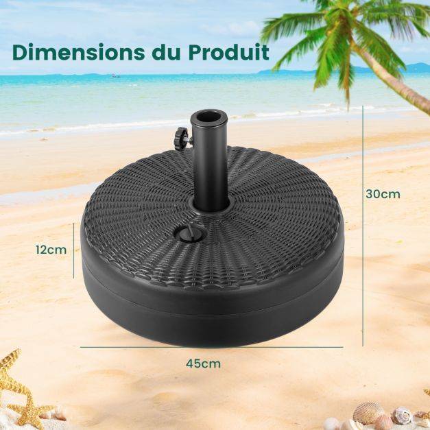 Pied de parasol pour parasol diamètre 38 mm - 48 mm socle parasol extérieur en hdpe rempli de 30 kg sable/ 15,5l eau 45 x 30 cm - Image 5