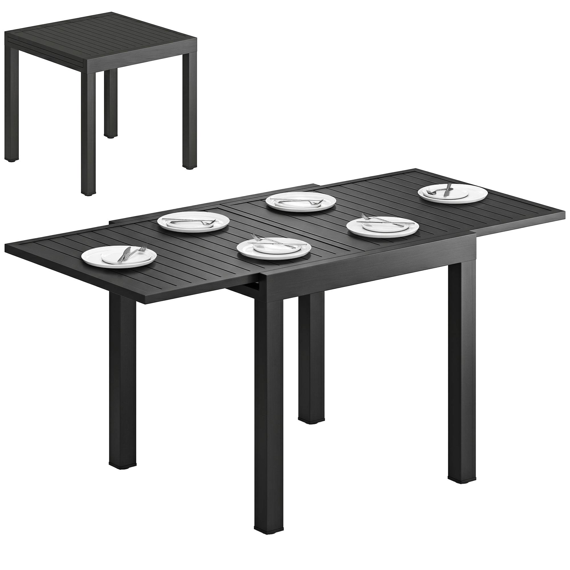 Sans Marque - Table de jardin extensible table extérieur pour 4-6 personnes avec rallonge auto-stockée aluminium 80-160 x 80 cm noir