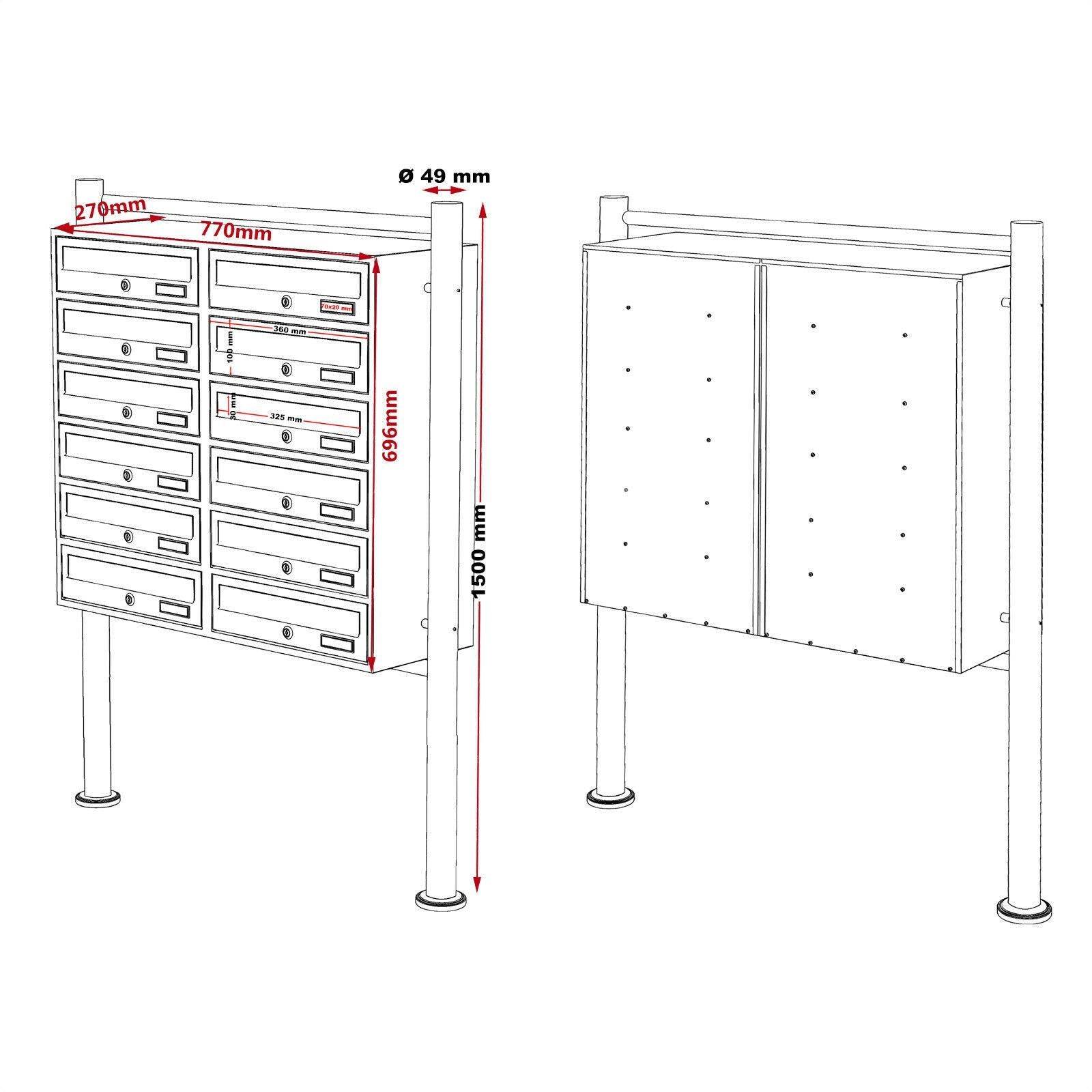 Helloshop26 - Bloc 12 boites aux lettres pied support 2x6 compartiments superposés acier inoxydable - Imagen 3