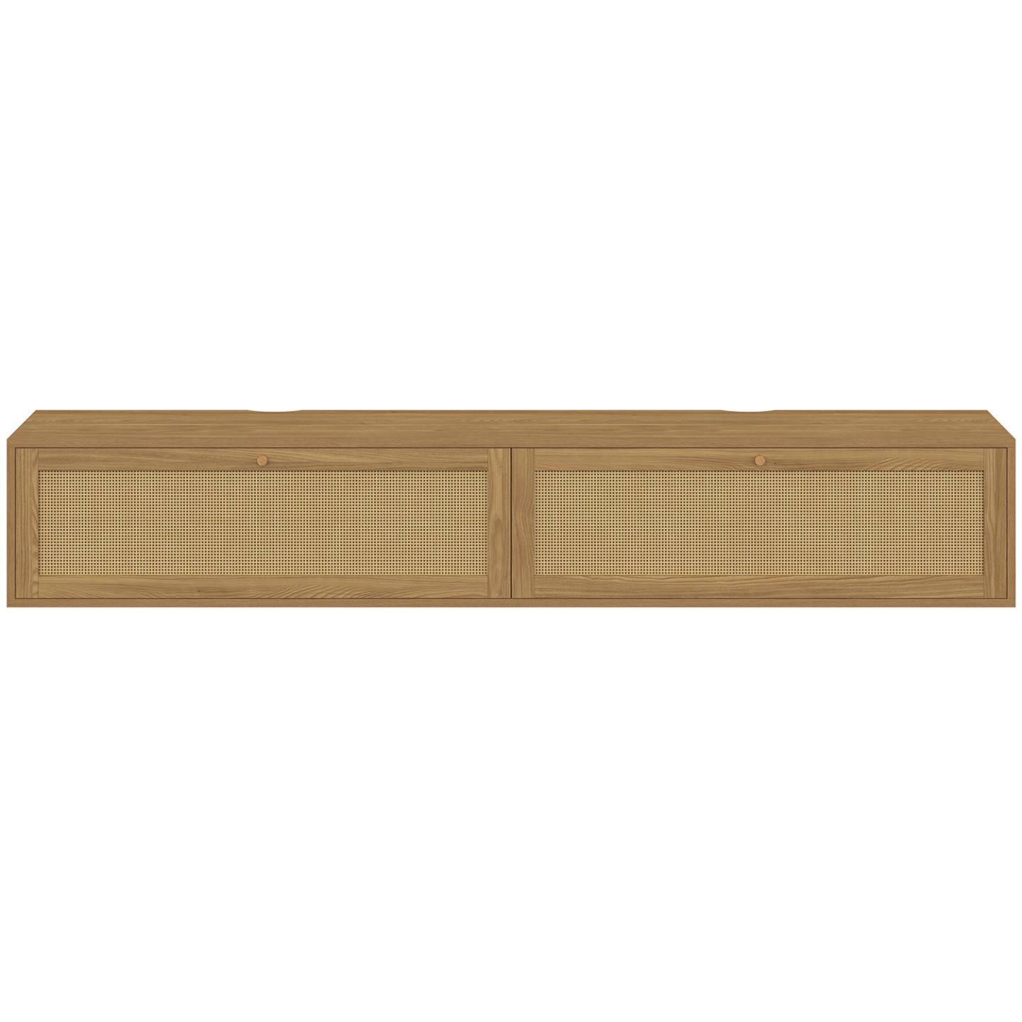Meuble TV 180 cm suspendu HANAE 2 portes effet naturel cannage - Image 3