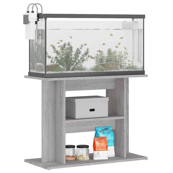 Meuble Aquarium Bois d'Ingénierie Support Rangement 80x35x60cm Gris Béton - ComfortXL Outdoor Living - Image 3