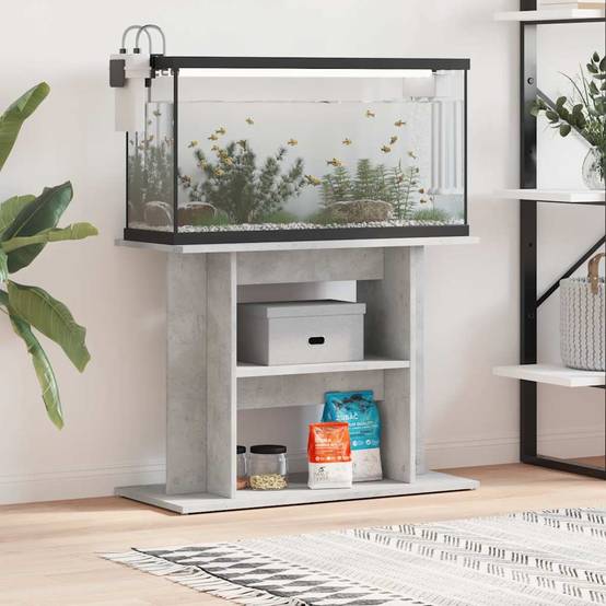 Meuble Aquarium Bois d'Ingénierie Support Rangement 80x35x60cm Gris Béton - ComfortXL Outdoor Living - Image 1