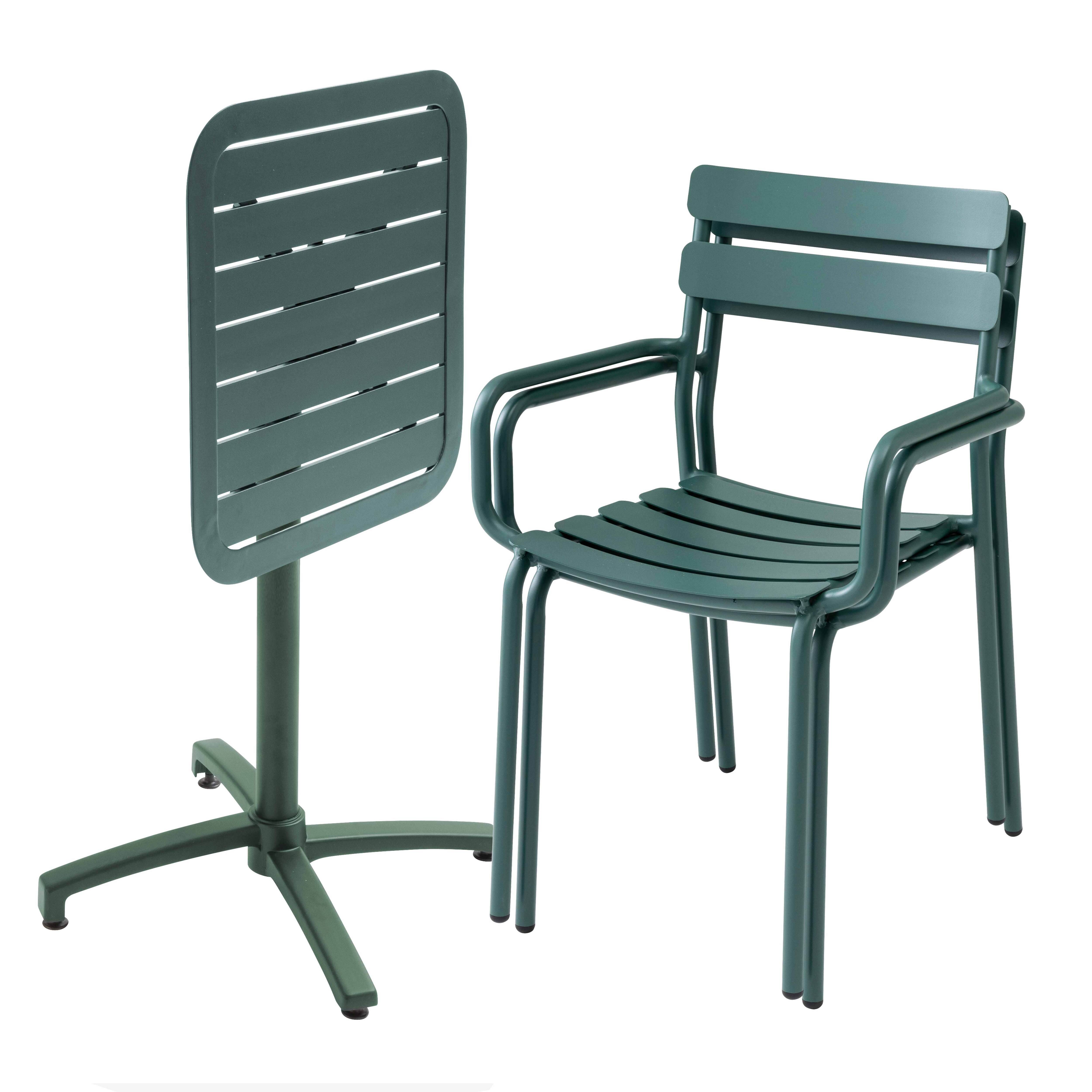 Oviala - Ensemble table inclinable 60 x 60 cm et 2 fauteuils vert foncé Almada - Oviala - Imagen 2