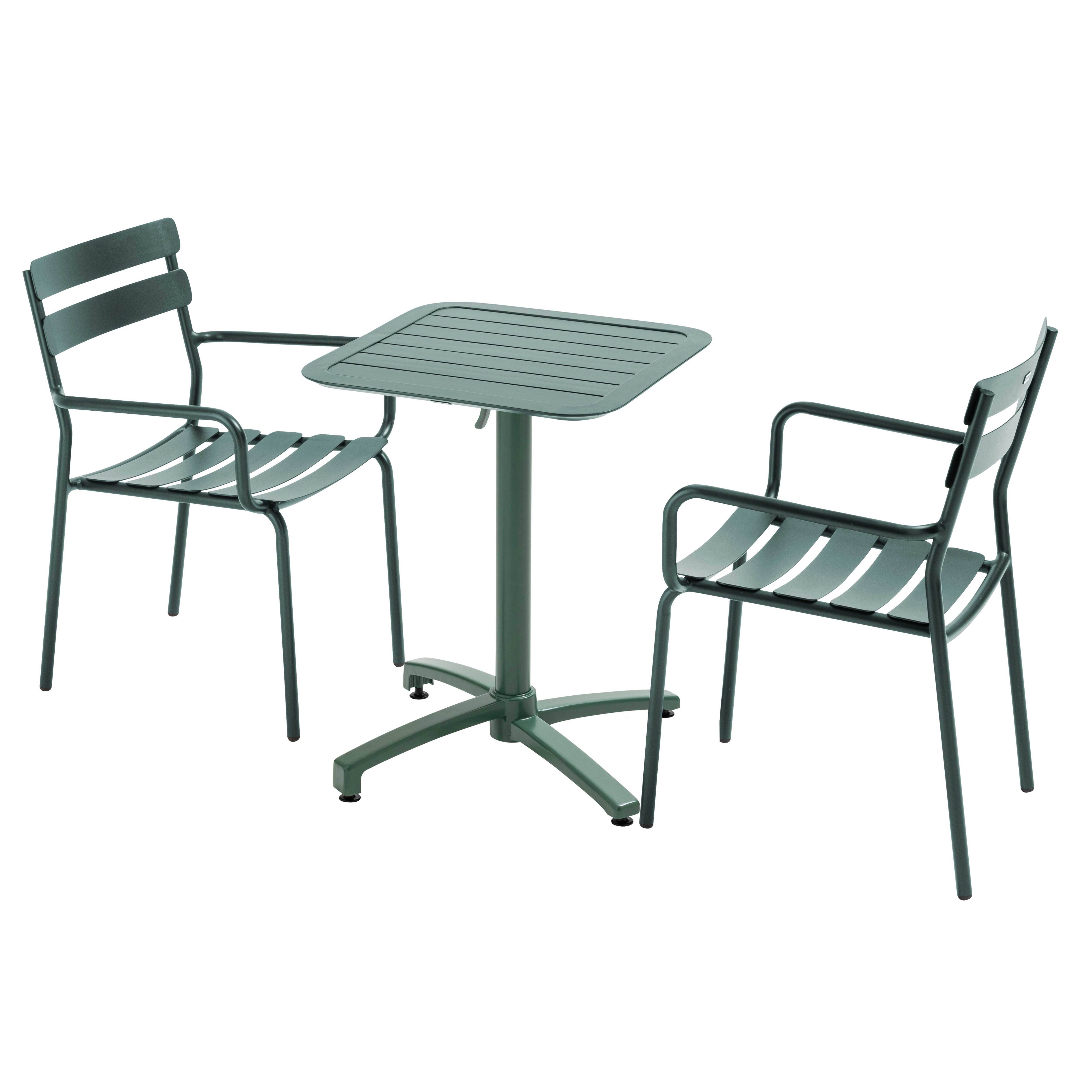 Oviala - Ensemble table inclinable 60 x 60 cm et 2 fauteuils vert foncé Almada - Oviala - Imagen 1