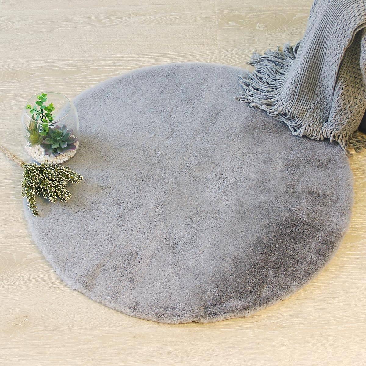 Atmosphera - Tapis effet fourrure gris D80cm - Atmosphera Créateur d'intérieur - Imagen 1