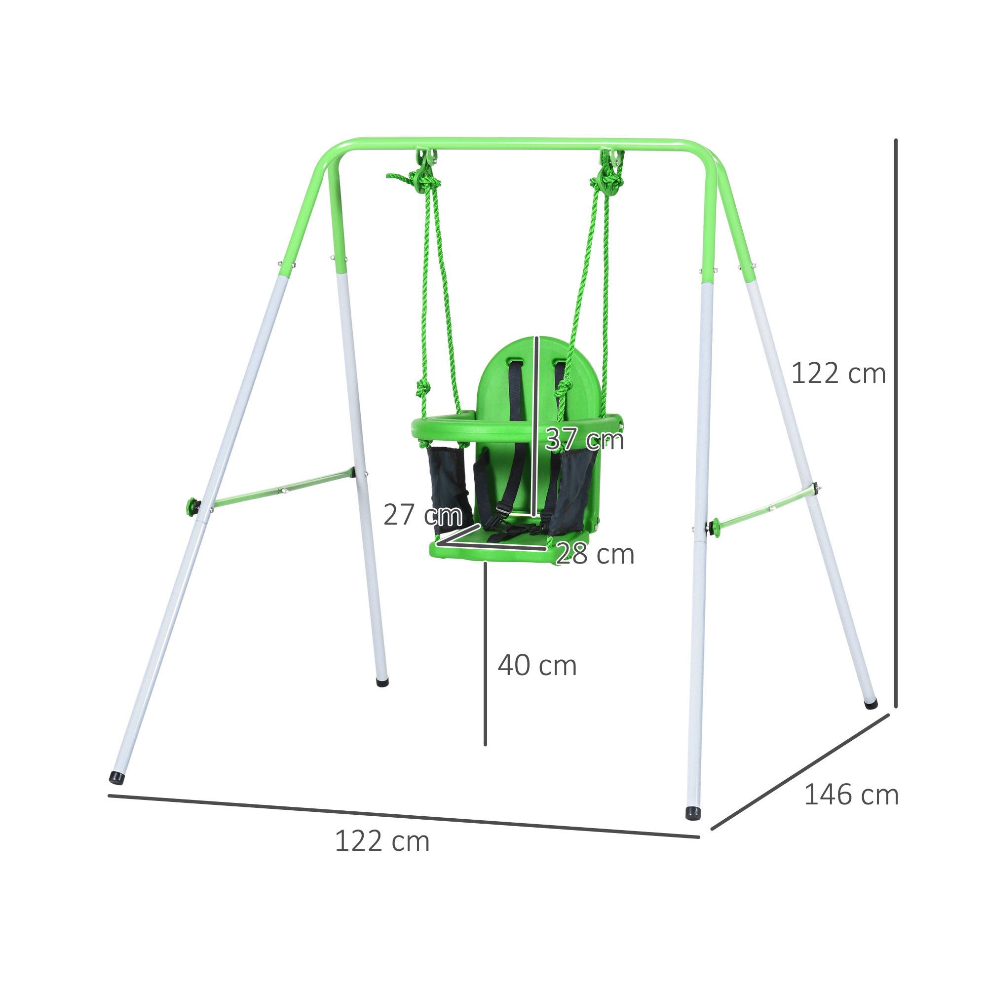Outsunny - Portique balançoire enfant 6-36 mois - siège haut, accoudoirs, ceinture sécurité 2 points, barre protection - métal époxy blanc vert - Outsunny - Imagen 3