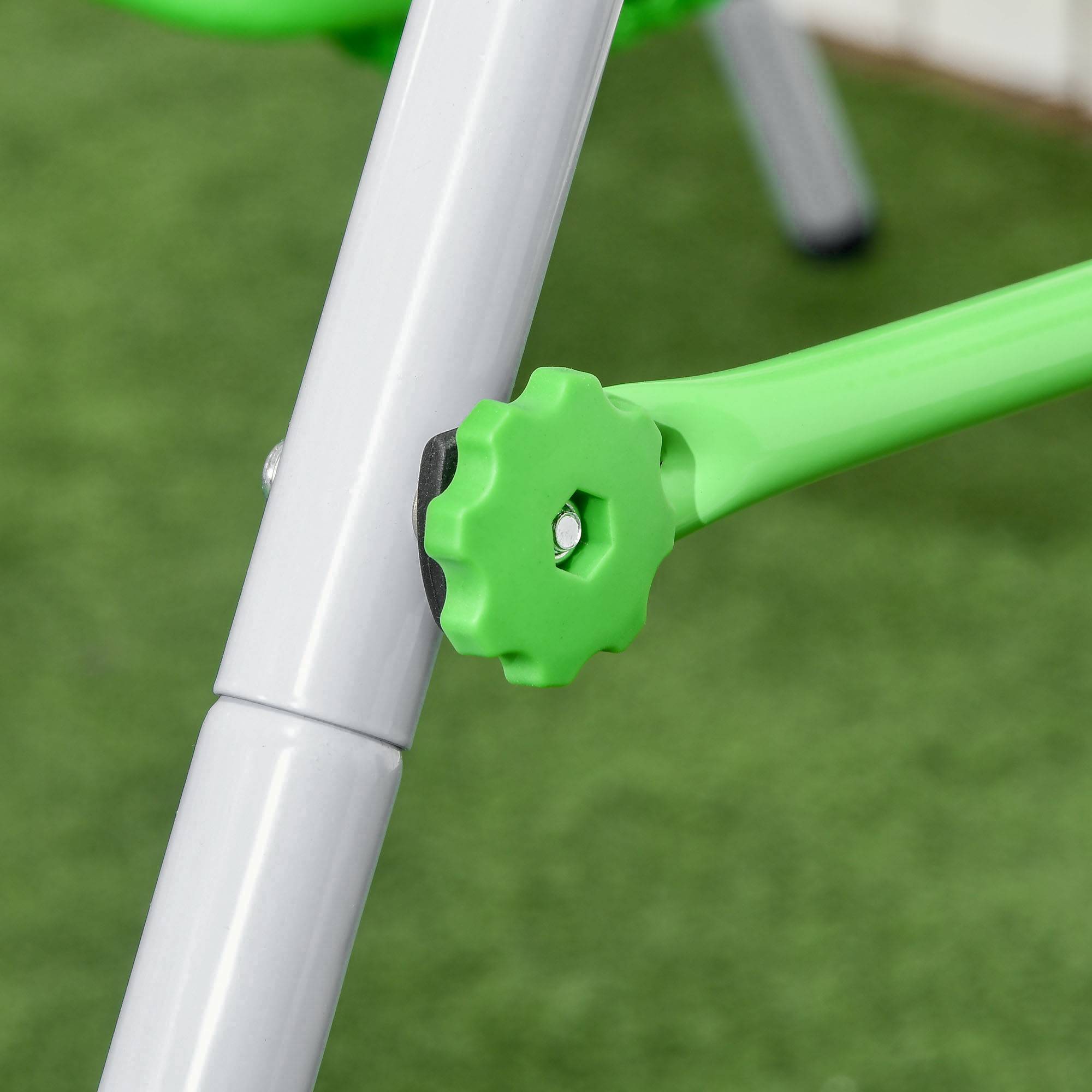 Outsunny - Portique balançoire enfant 6-36 mois - siège haut, accoudoirs, ceinture sécurité 2 points, barre protection - métal époxy blanc vert - Outsunny - Imagen 9