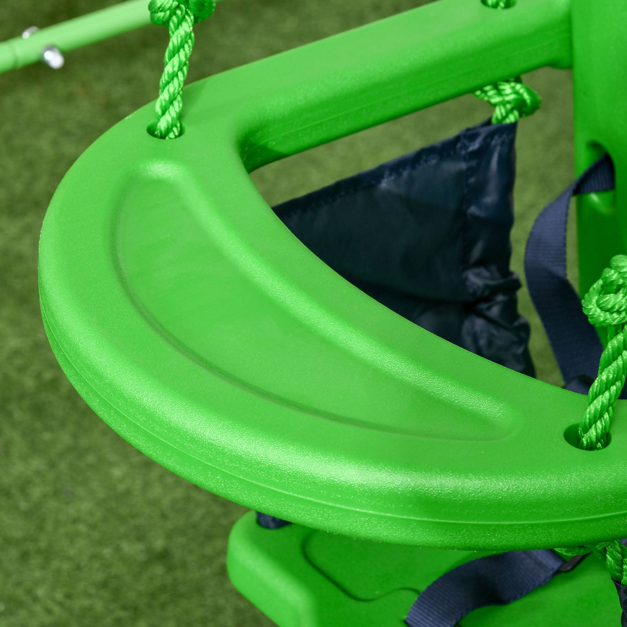 Outsunny - Portique balançoire enfant 6-36 mois - siège haut, accoudoirs, ceinture sécurité 2 points, barre protection - métal époxy blanc vert - Outsunny - Imagen 8