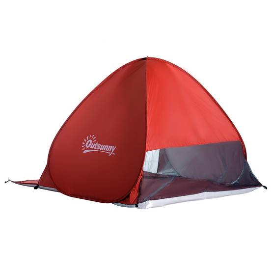 Tente de plage pliable pour 2 à 3 personnes avec fenêtres en abri et protection UV, 200 x 150 x 119 cm, rouge - Image 2