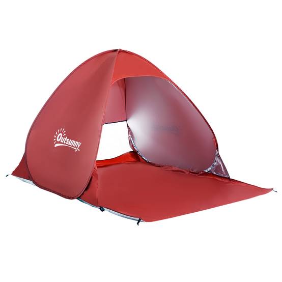 Tente de plage pliable pour 2 à 3 personnes avec fenêtres en abri et protection UV, 200 x 150 x 119 cm, rouge - Image 1