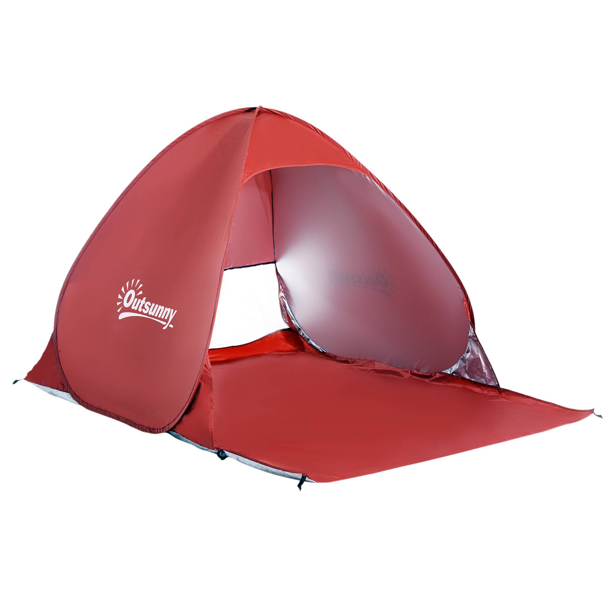 Tente de plage pliable pour 2 à 3 personnes avec fenêtres en abri et protection UV, 200 x 150 x 119 cm, rouge - Image 1