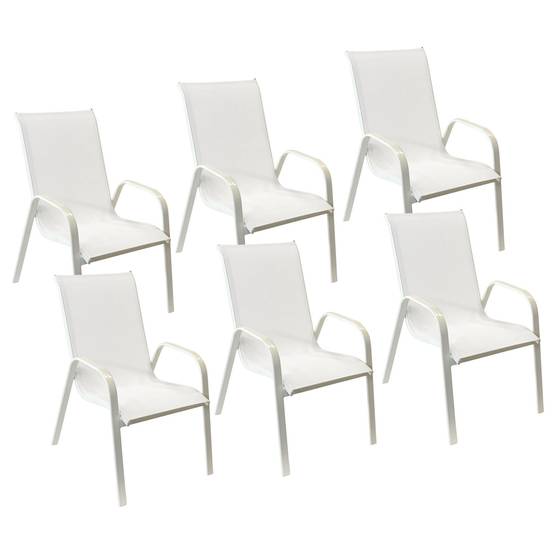 Happy Garden - Lot de 6 chaises MARBELLA en textilène blanc - aluminium blanc - HAPPY GARDEN - Imagen 1
