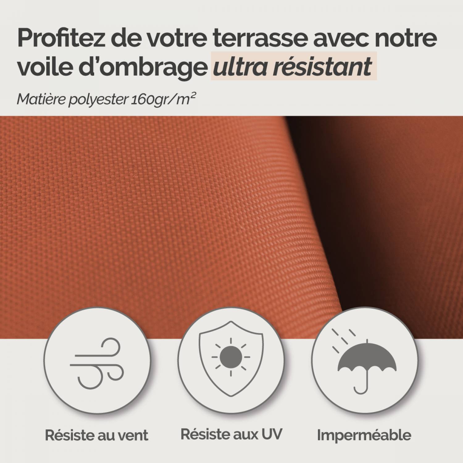 Linxor - Voile d'ombrage rectangulaire imperméable et anti-UV - 3 x 5 m - Terracotta - Linxor - Imagen 3