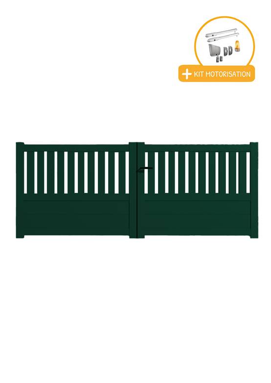 Portail alu battant semi-ajouré en kit +MOT dim. L.4000 (entre piliers) X H.1300 mmMOT SGS Essential (vérins) Vert (RAL 6005) - Image 1