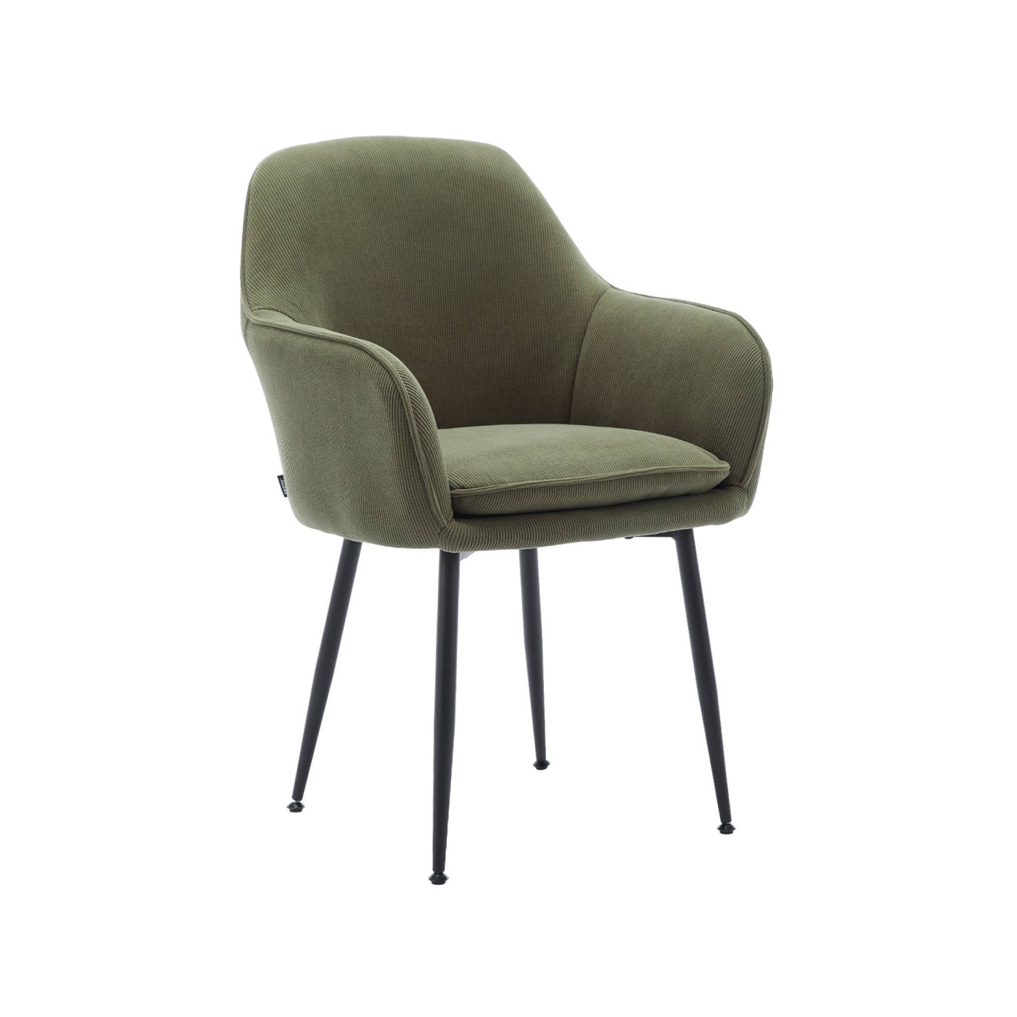 sweeek - Fauteuil en velours côtelé kaki et pieds en métal noir mat. L 57 x P 59 x H 84.5 | sweeek - Image 2