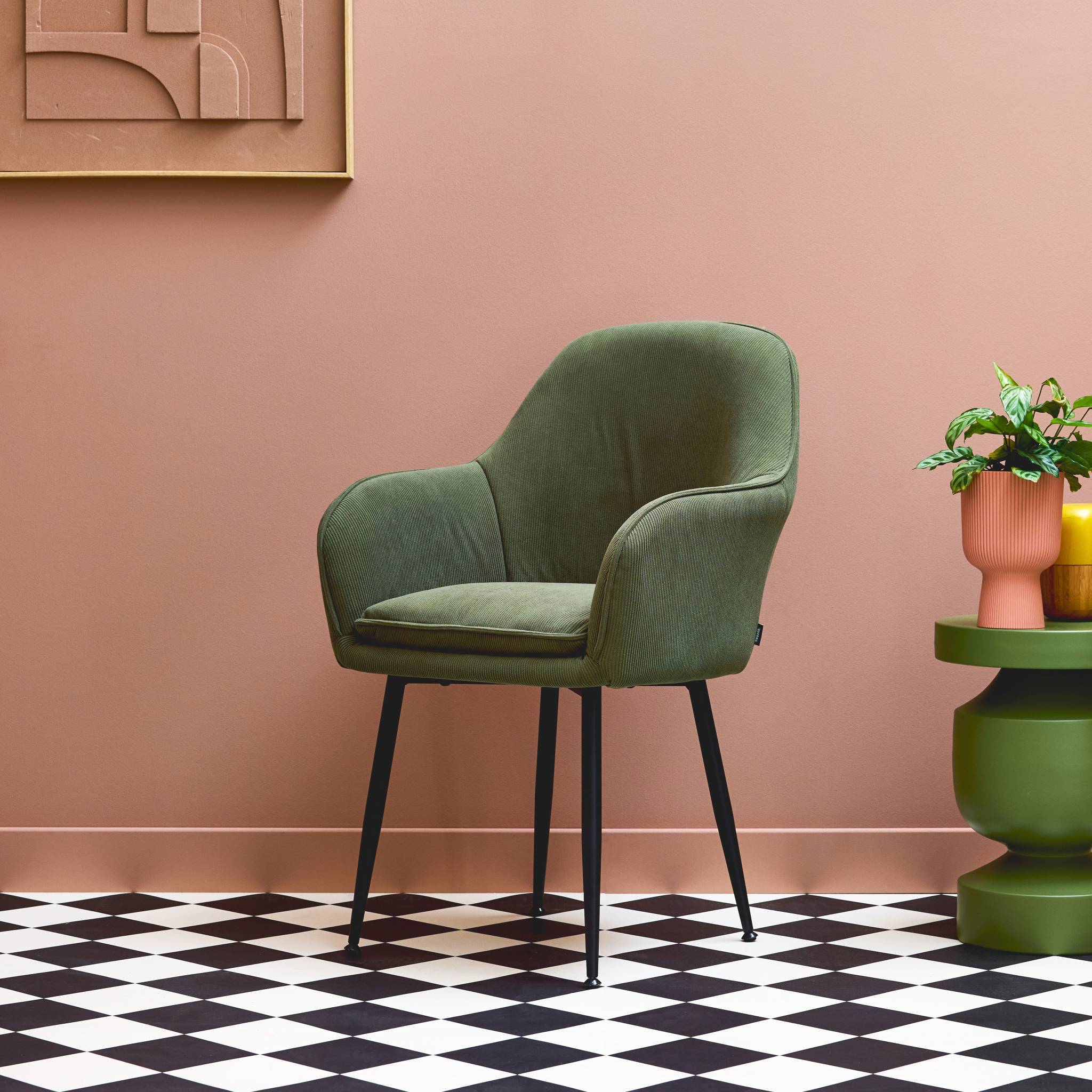 sweeek - Fauteuil en velours côtelé kaki et pieds en métal noir mat. L 57 x P 59 x H 84.5 | sweeek - Image 3