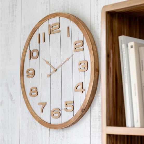 Horloge Murale en Bois "Beatriz" 60cm Blanc & Naturel - Image 4