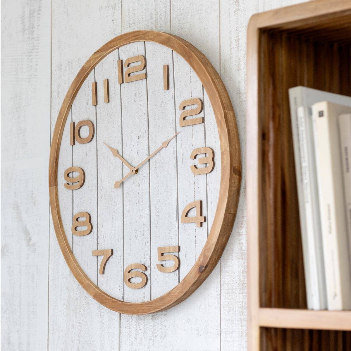 Horloge Murale en Bois "Beatriz" 60cm Blanc & Naturel - Image 4