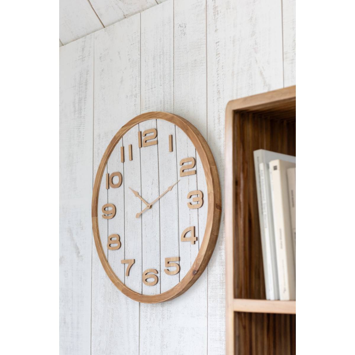 Horloge Murale en Bois "Beatriz" 60cm Blanc & Naturel - Image 5