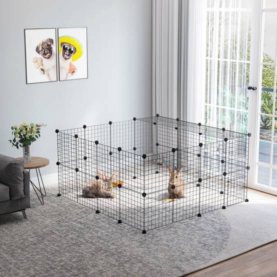 Parc modulable métal petits animaux 36 panneaux 2 niveaux 146x73x73cm noir - ComfortXL Outdoor Living - Image 4