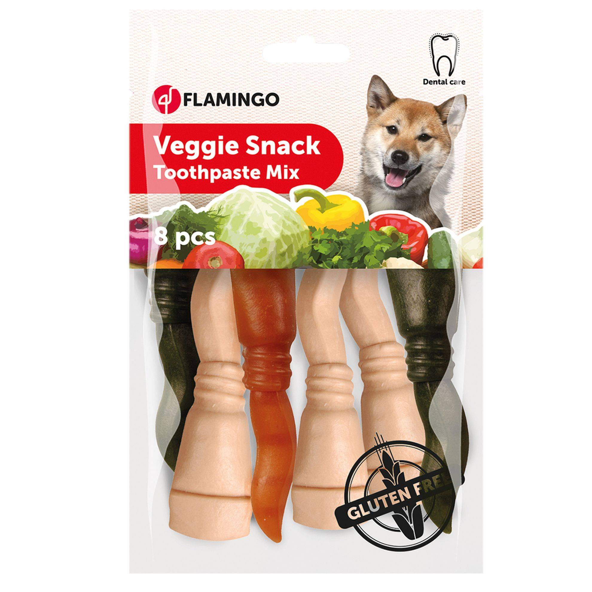 Flamingo - Brosses à dent Veggie Snack : Lot de 8 - 10 cm FLAMINGO