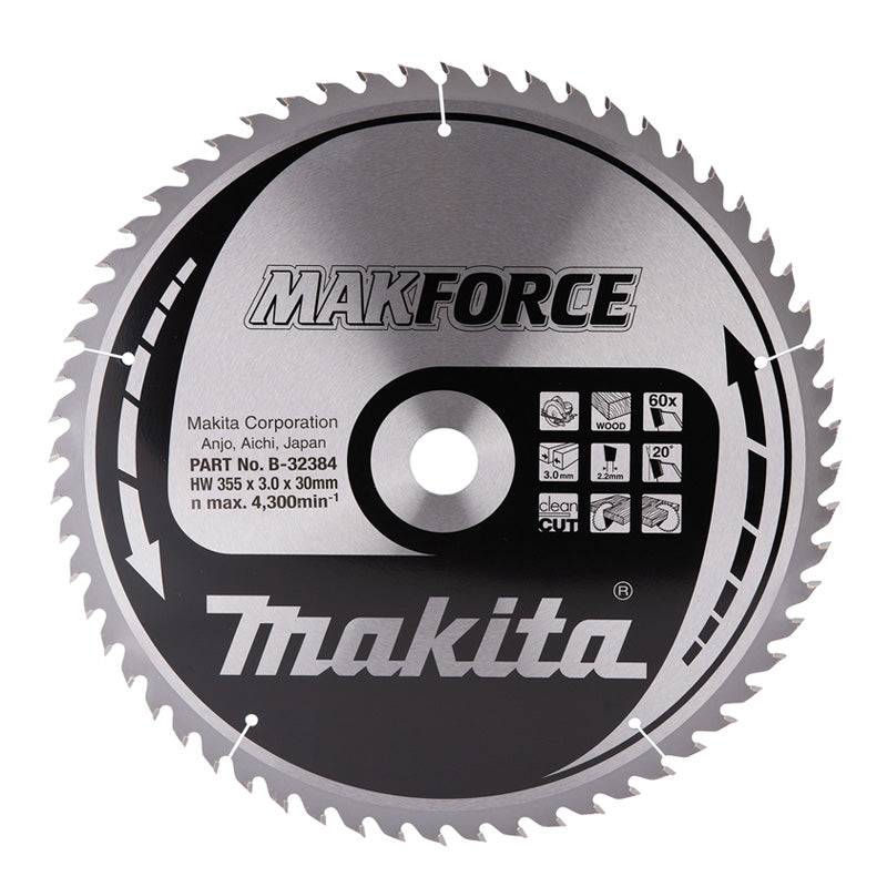 Makita - Lames carbure "MakForce", pour bois, pour scies circulaires MAKITA - taille Ø355 mm x 60 Dents - MAKITA ACCESSOIRES - Imagen 1