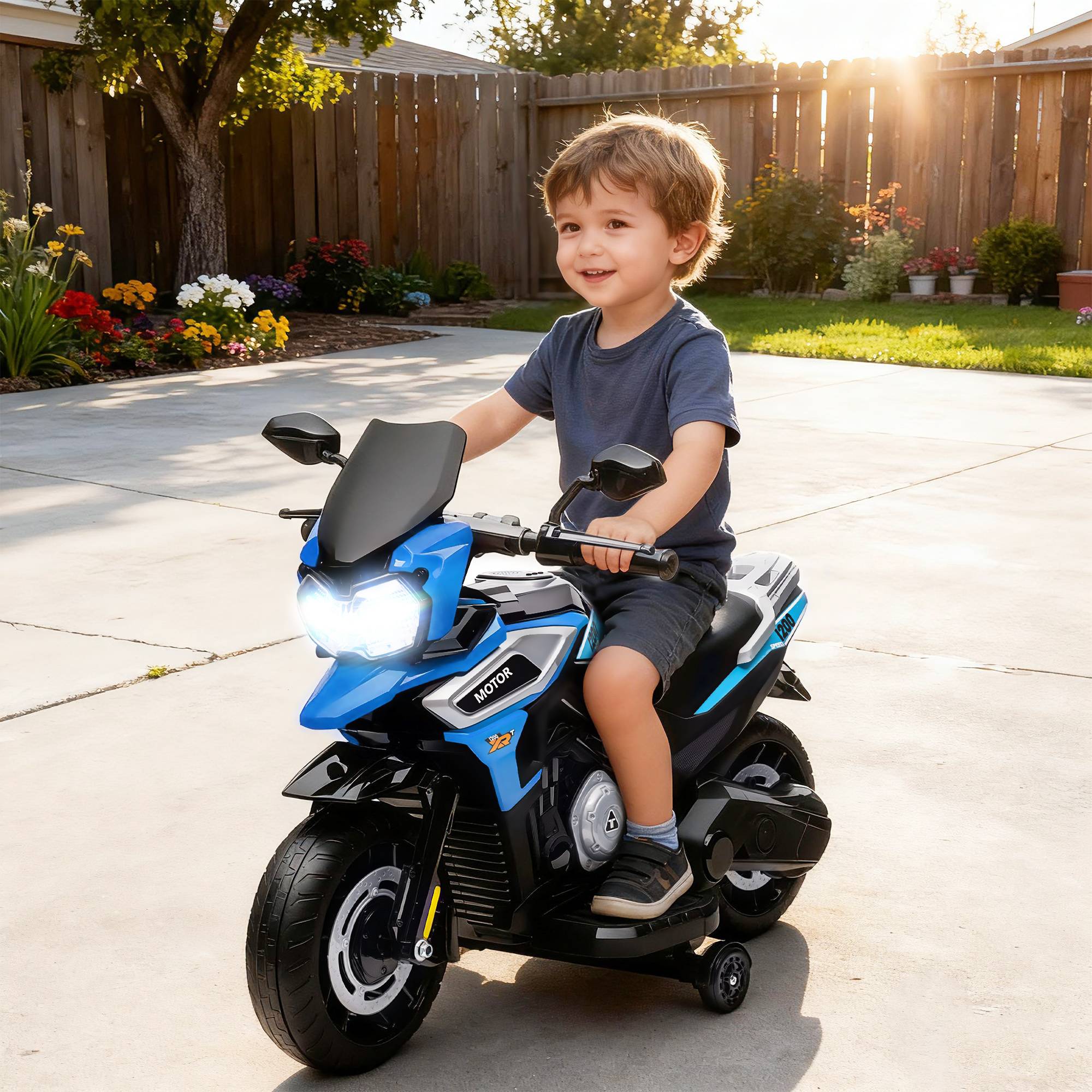 Moto électrique pour enfants, roulettes, rétroviseurs et repose-pieds ...