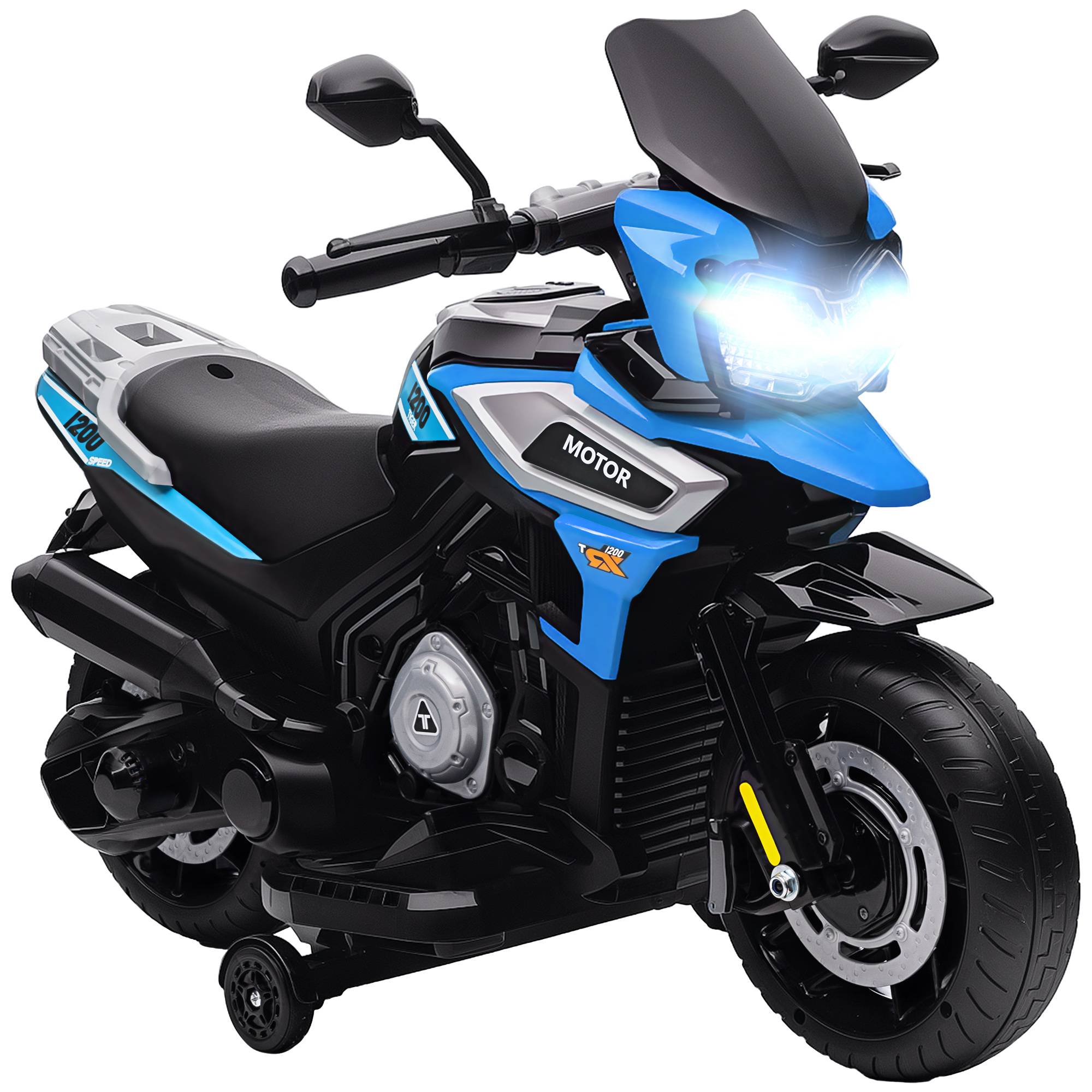 Moto électrique pour enfants, roulettes, rétroviseurs et repose-pieds ...